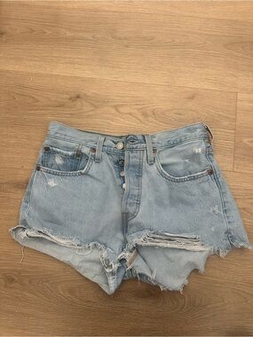Levi's Light Blue High-Rise Distressed Denim Shorts